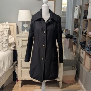 Anne Klein 2010 black trench coat, detachable hood, excellent condition, Small